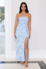 Glow Up Season Strapless Maxi Dress Blue