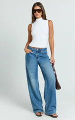 Caitlyn Top - High Neck Sleeveless Tank Top in Cream