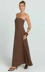 Emmie Midi Dress - Strapless Trapeze Dress in Chocolate