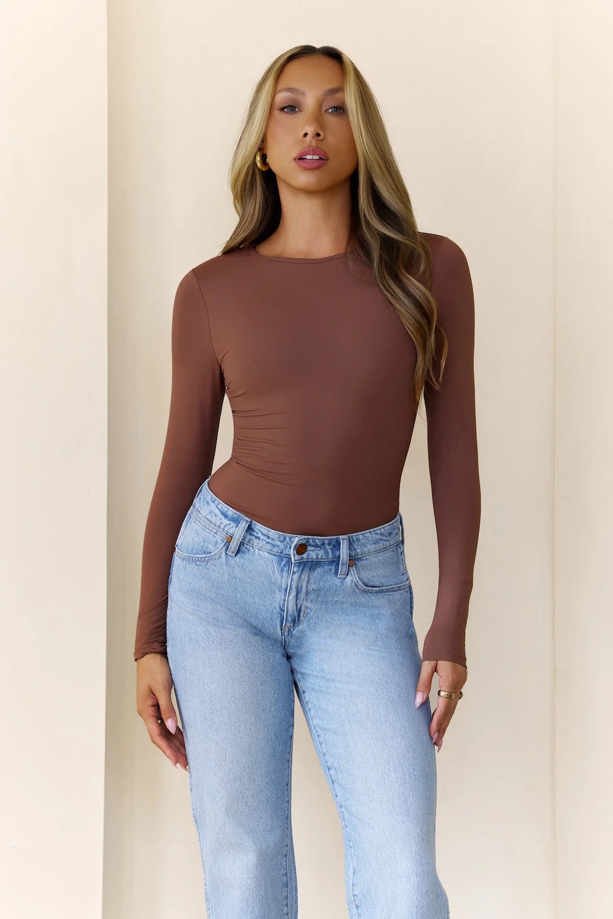 BASE Contour Simple Long Sleeve Top Chocolate