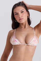 floral print ruffle trim bikini top
