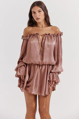 hazelnut off shoulder dress