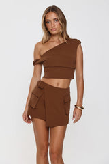 The Edit Tailored Off Shoulder Crop Top Brown