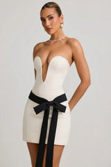 Strapless Bow-Detail A-Line Mini Dress in Ivory
