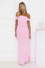 Lookbook Worthy Off Shoulder Maxi Dress Pink