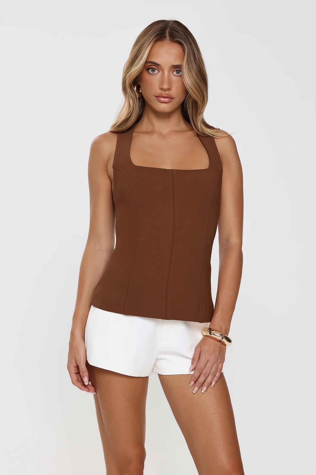 Minimalist Vibe Tailored Top Brown