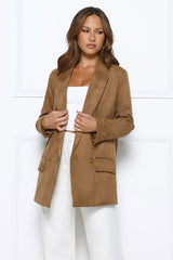 Effortlessly Professional Suede Long Sleeve Blazer Brown