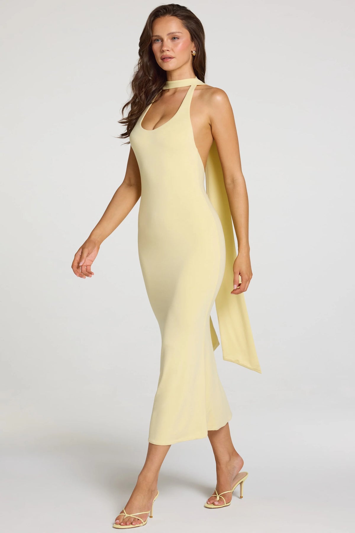 Modal Halterneck Midaxi Dress in Pastel Yellow