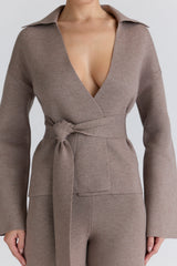 taupe wool wrap contour jacket
