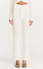 Kelsey Pants - High Drawstring Waist Knit Pants in Cream