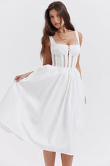 white lace trim midi dress