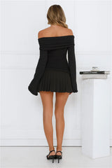 Iced Macaron Off Shoulder Knit Top Black