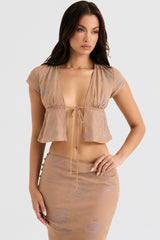 shimmer cafe au lait tie front top