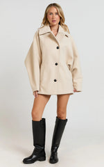 Rina Coat - Oversized Three Button Front Closure Coat in Cream
