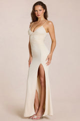 Deep V-Neck Maxi Dress in Ivory