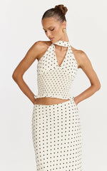 Charlotte Top - Polka Dot Halter Neck Top in White & Black Polka Dots