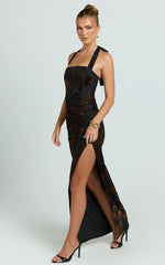 Alma Maxi Dress - Halter Corset Bodice Side Split Dress in Black