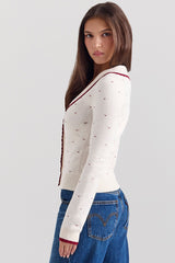 ivory cashmere blend trimmed cardigan