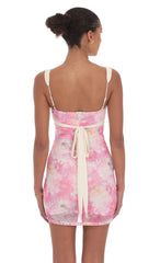 Two-Tone Floral Mesh Bodycon Dress in Pink