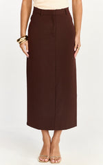 Alanna Midi Skirt - High Waisted Back Split Pencil Skirt in Chocolate