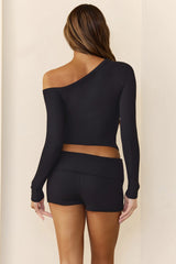 BASE Luxe Rib Off Shoulder Long Sleeve Top Black