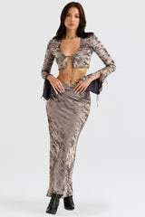 pewter bias cut midi skirt
