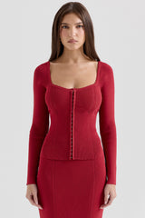 red fitted long sleeve top