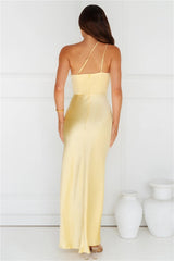 Show You Love One Shoulder Satin Maxi Dress Yellow