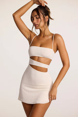Textured Jersey Cut-Out A-Line Mini Dress in Ivory