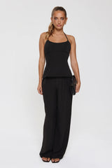 Modern Preppy Tailored Halter Top Black