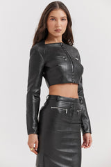 black vegan leather cropped top