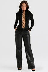black crystallised lace up top