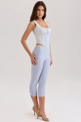 blue stretch twill fitted capri trousers