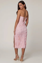 Lace-Up Corset Midaxi Dress with Split in Soft Pink