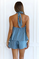 Dazed Days Polka Dot Halter Shorts Set Blue