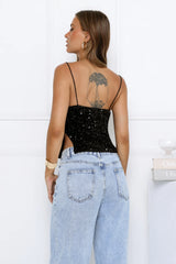 Sparkling Diamond Sequin Crop Top Black