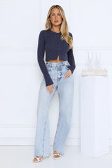 Knit Statement Cable Cropped Cardigan Navy