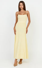Donissa Midi Dress - Panelled Knit Dress in Butter Yellow