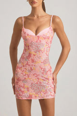 Embellished Camisole Bodycon Mini Dress in Pink