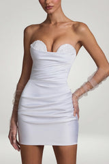 Ruched Corset Mini Dress in White