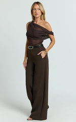 Milla Top - Georgette Asymmetric Draped Top in Chocolate