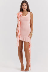 soft apricot ruffle mini dress
