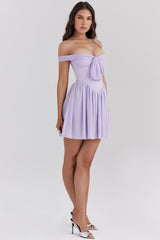 orchid off shoulder mini dress