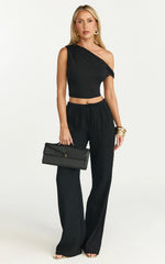 Leonie Pants - Mid Waisted Cheesecloth Relaxed Pants in Black