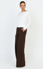 Tisdale Top - Boat Neck Long Sleeve Top in Cream