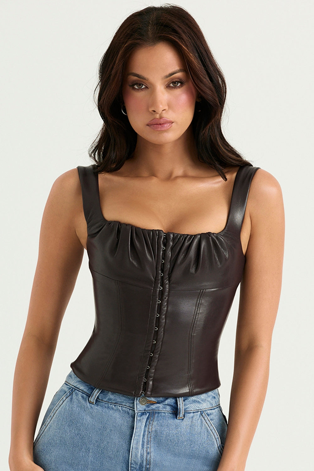 bitter chocolate vegan leather corset