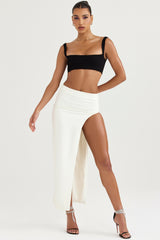 ivory thigh split midi skirt