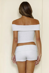 BASE Luxe Rib Off Shoulder Top Grey Marle