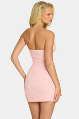 Embellished Strapless Cowl Neck Mini Dress in Blush