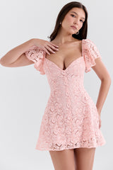 perfectly pink floral lace mini dress